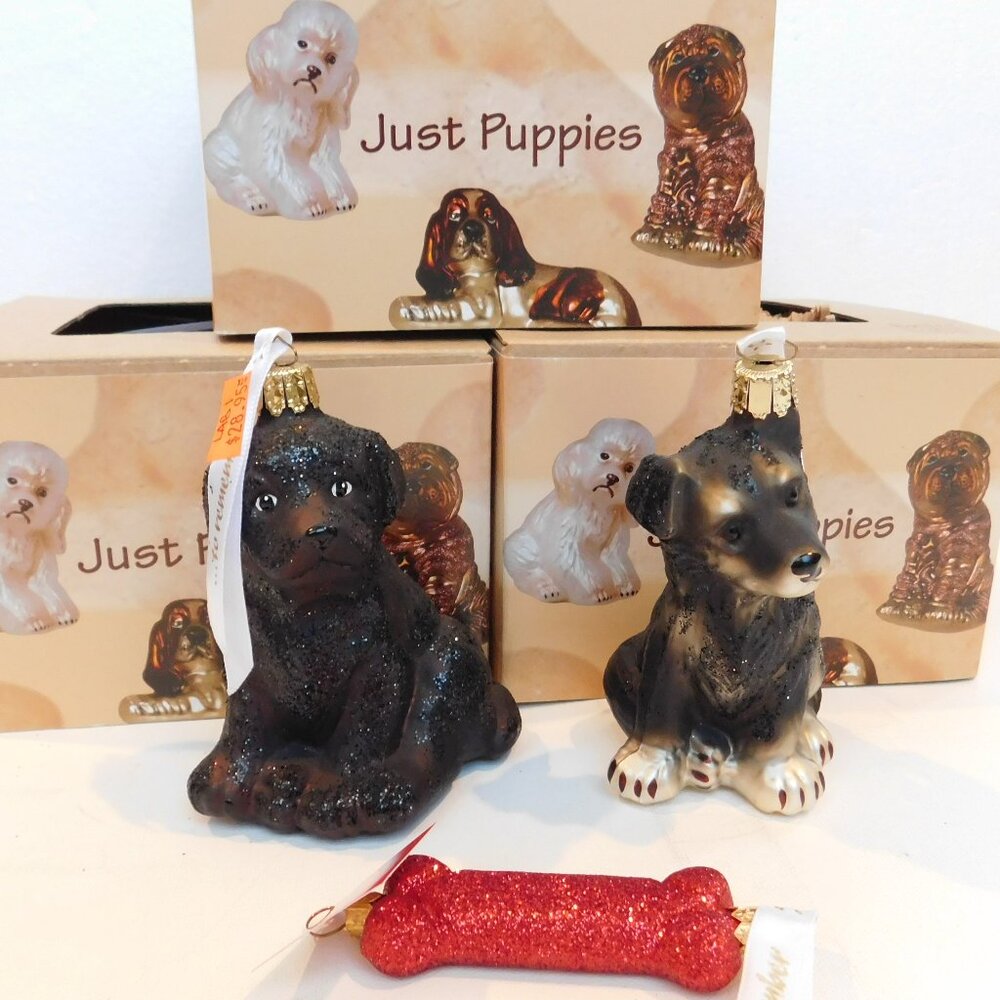 Dog Bone Theme Glass Ornament Lot- Ornaments to Remember Metallic Labrador